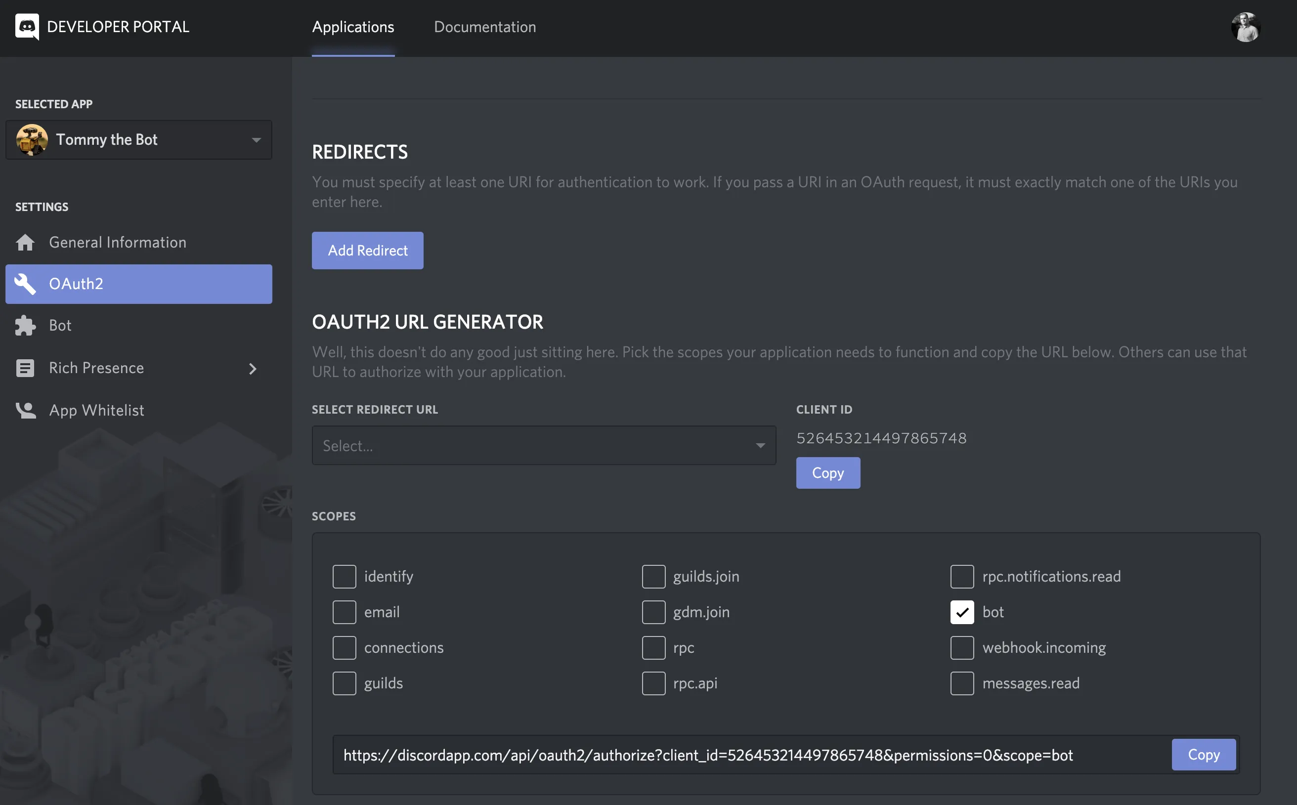 Add a bot to a server - step 1