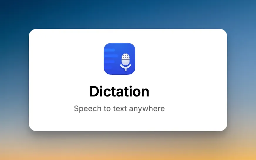Raycast Dictation app card reading “Dictation — Speech to text anywhere.”