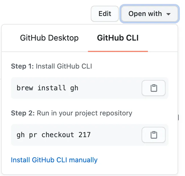 A screenshot of GitHub's button open with