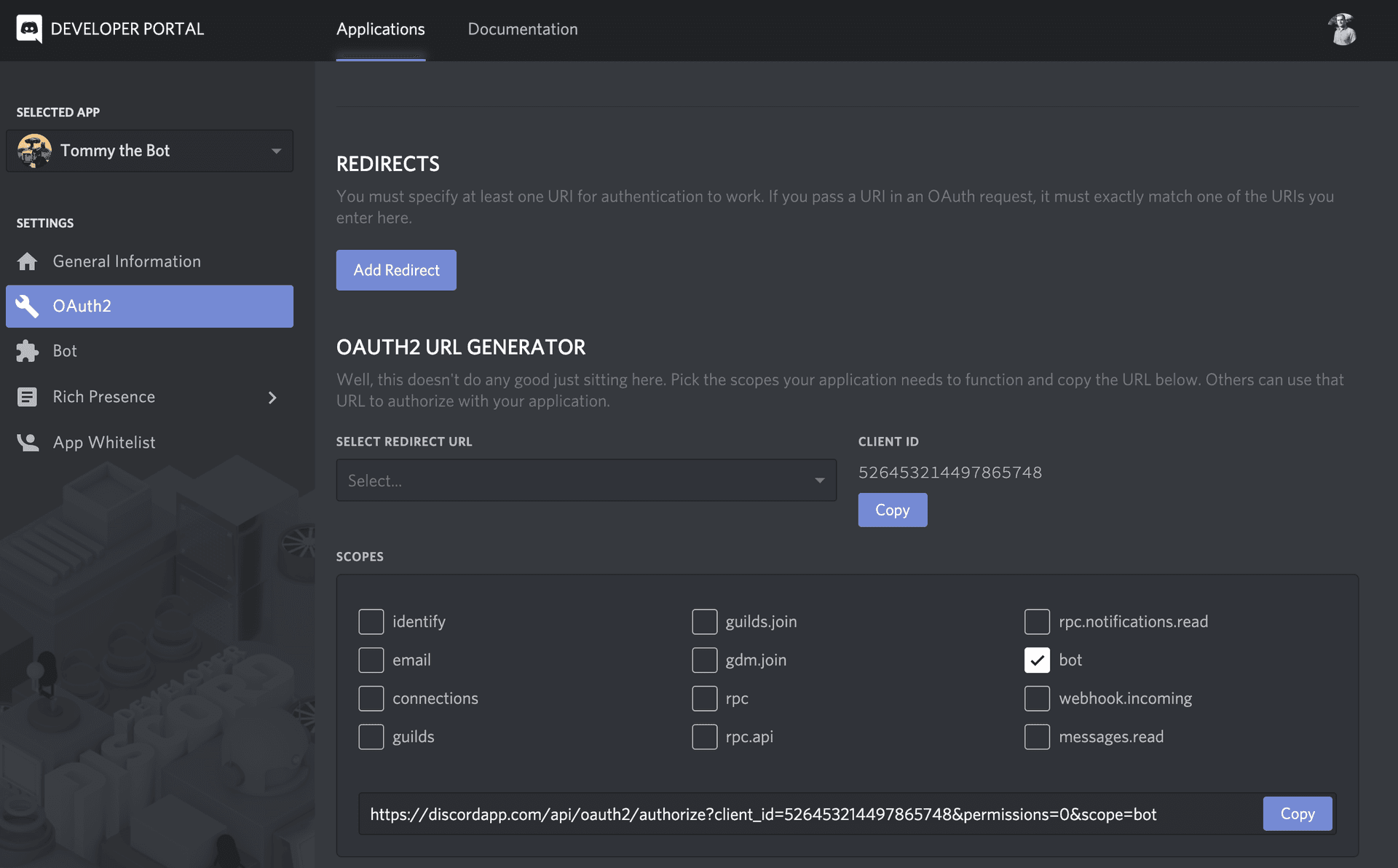 Add a bot to a server - step 1