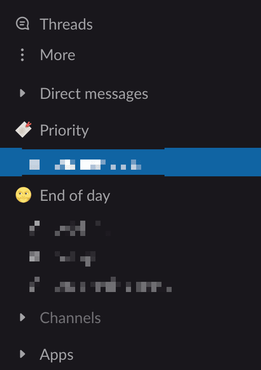Screenshot of my Slack workspace's organization