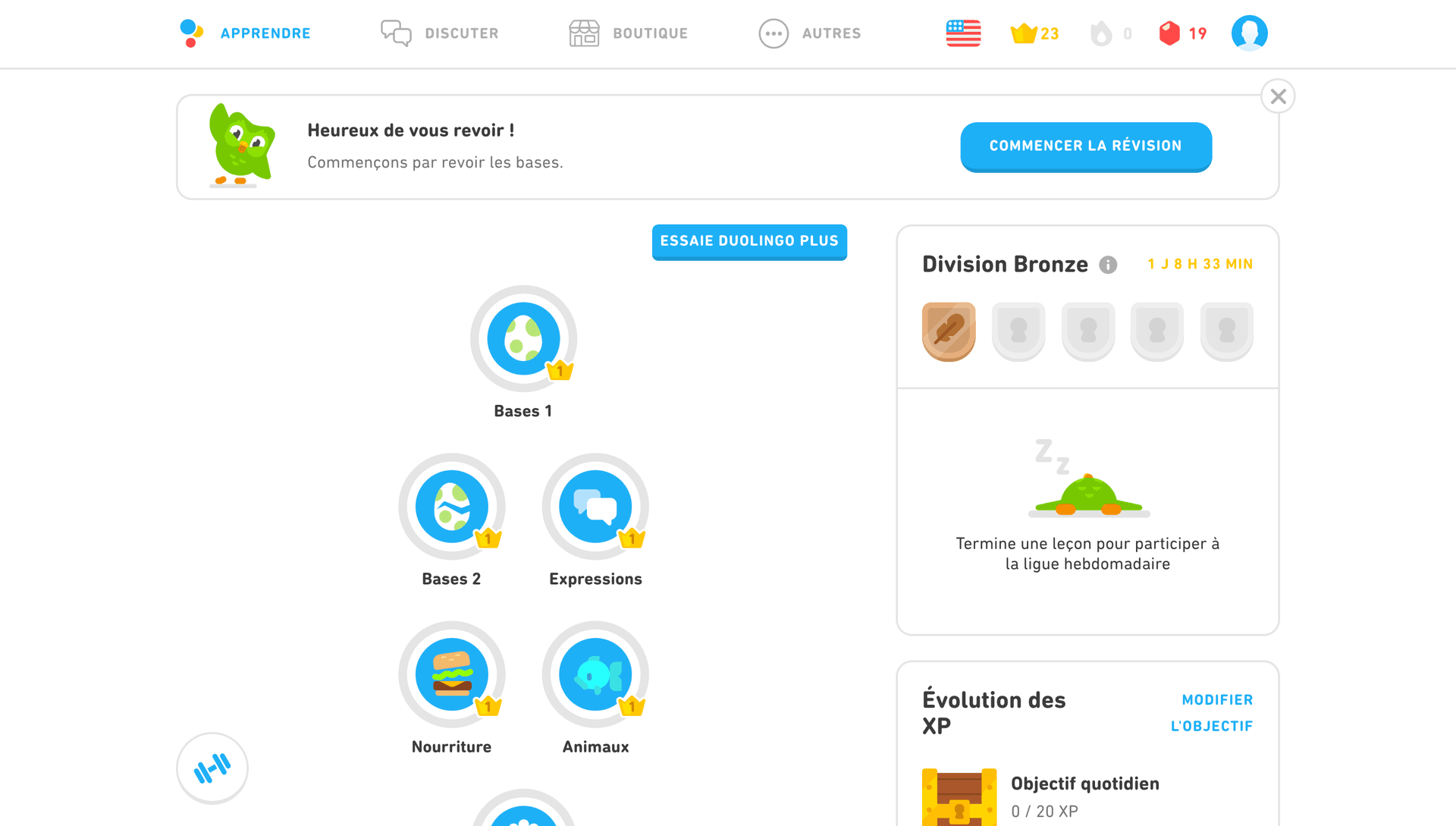 A screenshot of Duolingo